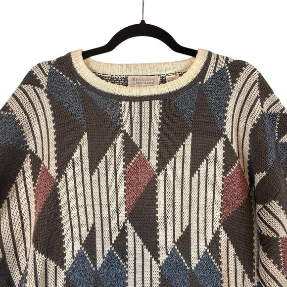VTG Grandpa Sweater Hennessy Mens SIZE XL Geometric Biggie Van Heusen 90s 80s - Picture 5 of 11